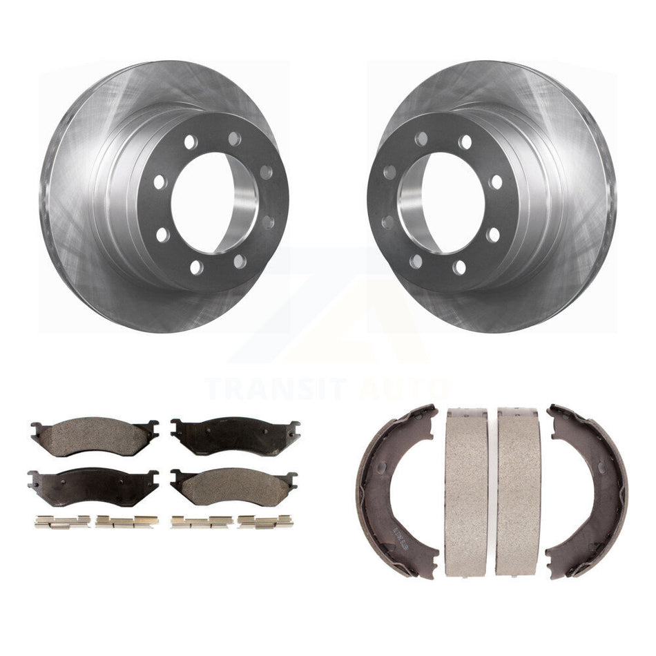 Rear Disc Rotors Ceramic Pads & Parking Brake Shoes Kit For 2003-2005 Dodge Ram 2500 3500 K8T-105617
