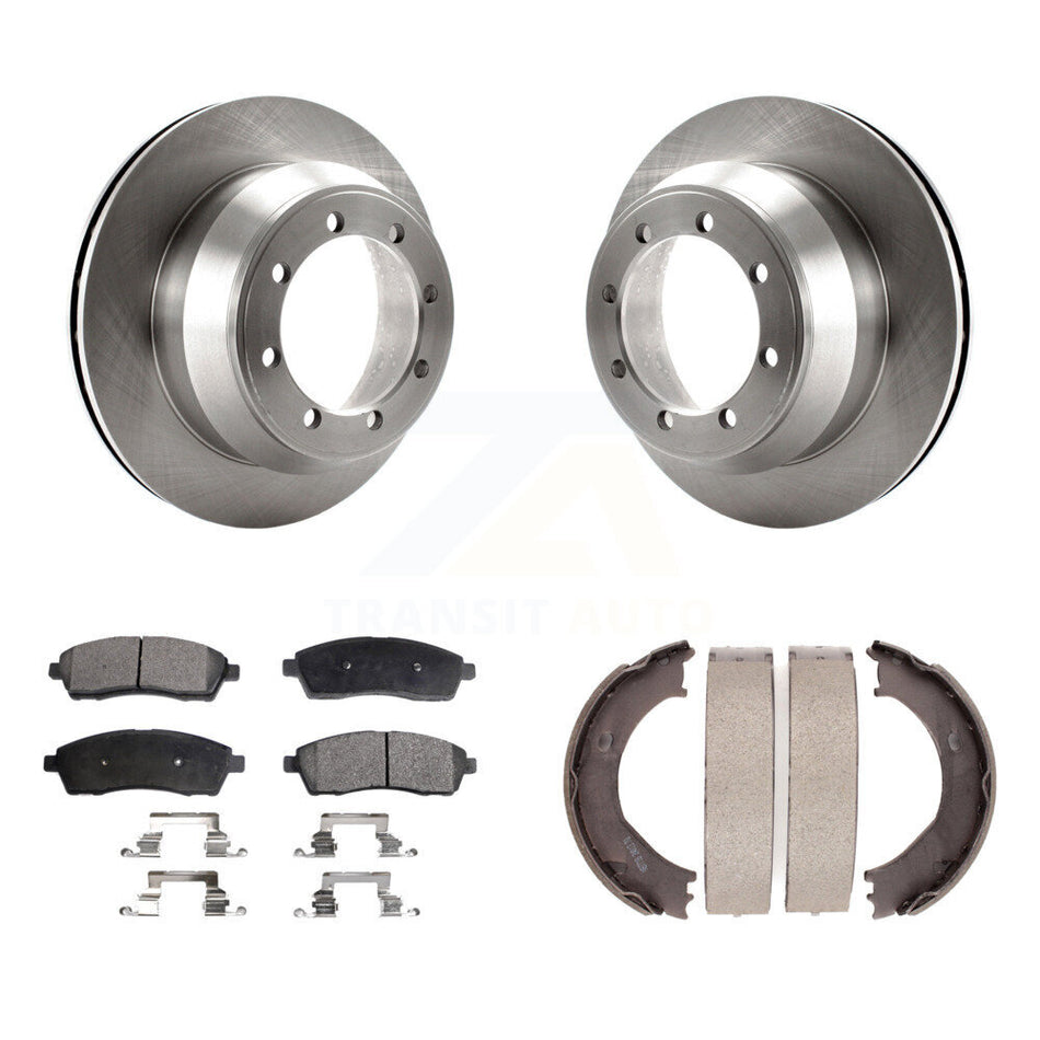 Rear Disc Rotors Ceramic Pads And Parking Brake Shoes Kit For Ford F-350 Super Duty K8T-105619