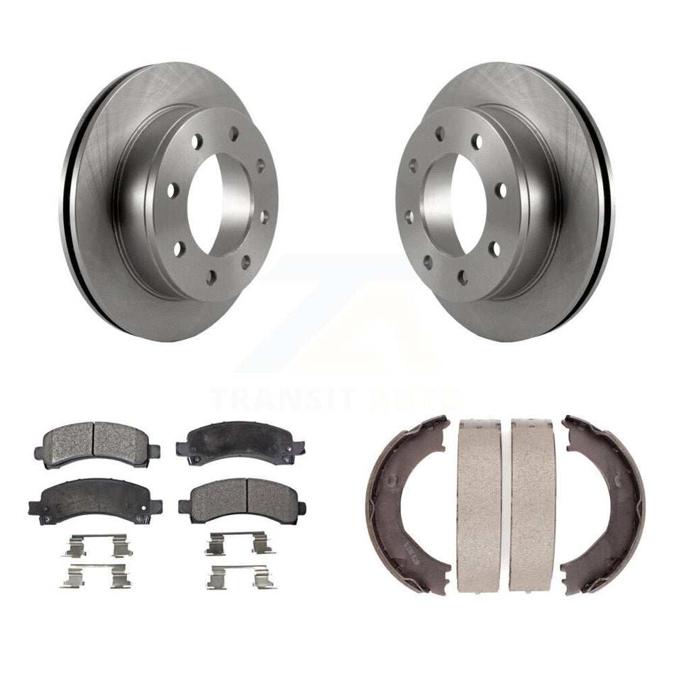 Rear Disc Rotors Ceramic Pads And Parking Shoes Kit For Chevrolet Express 3500 GMC Savana K8T-105621