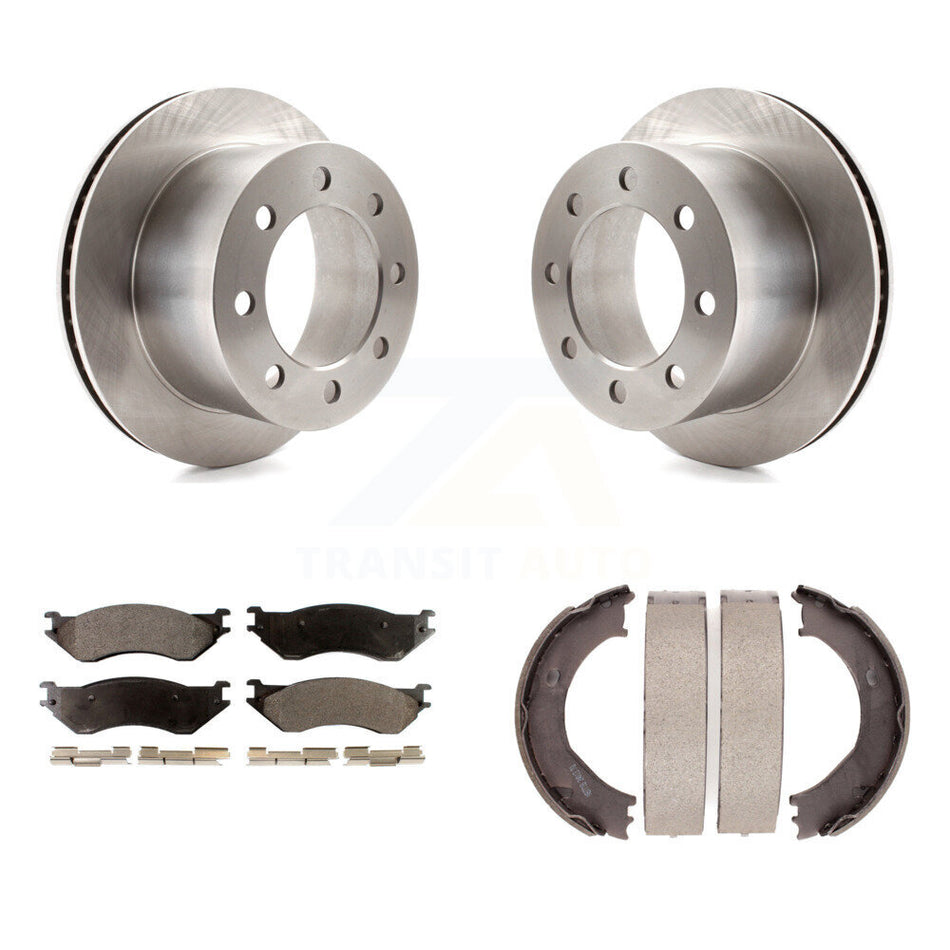 Rear Disc Rotors Ceramic Pads & Parking Brake Shoes Kit For 2001-2002 Dodge Ram 2500 3500 K8T-105622