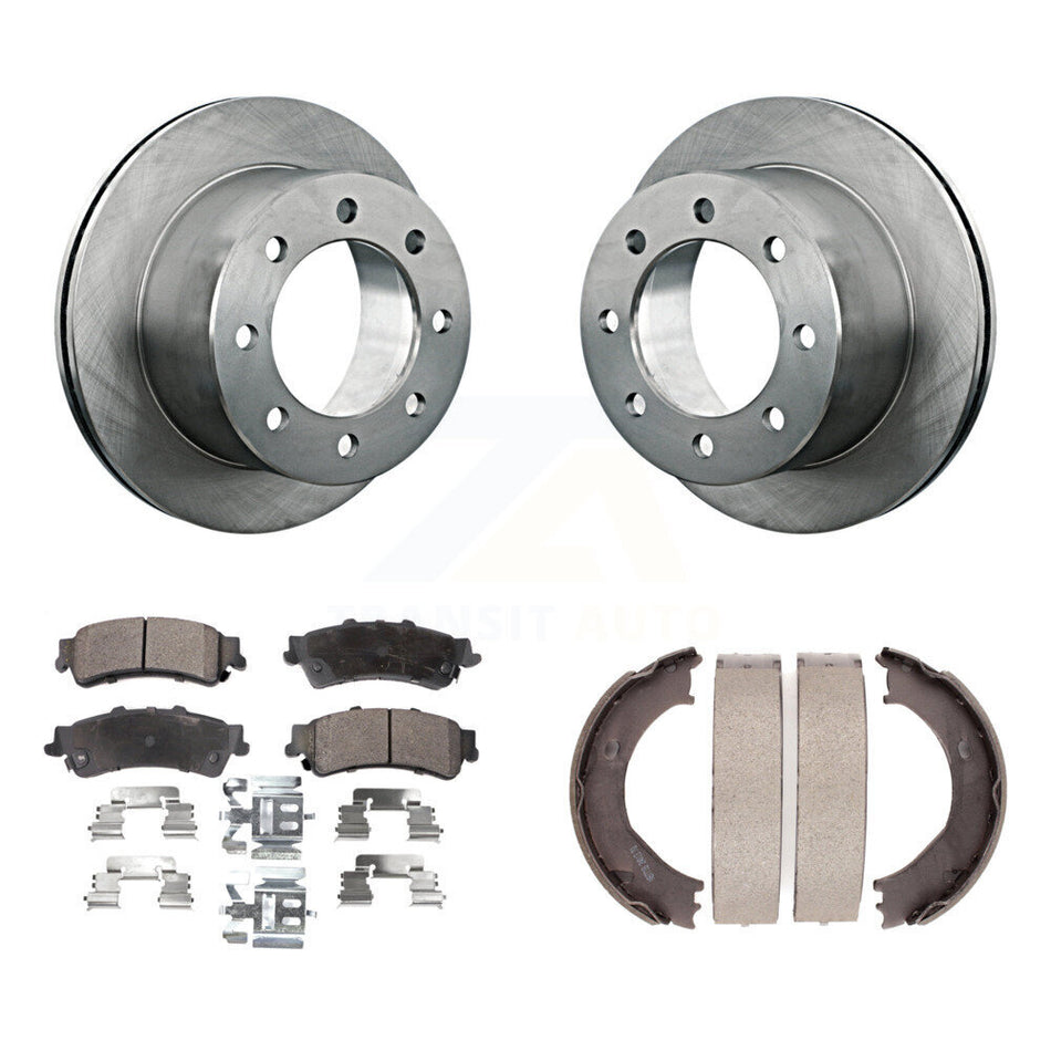 Rear Disc Rotors Ceramic Pads And Parking Brake Shoes Kit For 2001 GMC Sierra 3500 K8T-105624