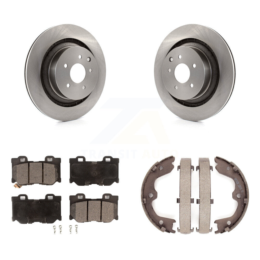 Rear Disc Rotors Ceramic Pads & Parking Brake Shoes Kit For INFINITI G37 Nissan 370Z Q60 K8T-105628
