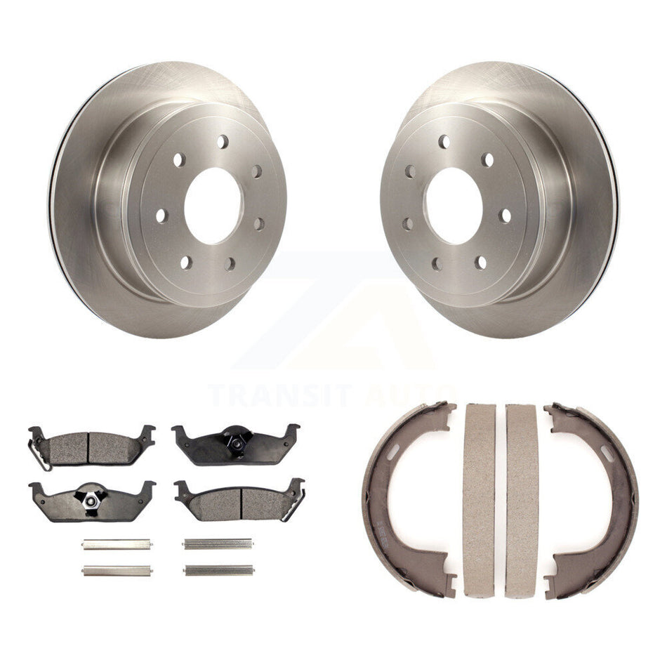 Rear Disc Rotors Ceramic Pads And Parking Brake Shoes Kit For Ford F-150 Lincoln Mark LT K8T-105642