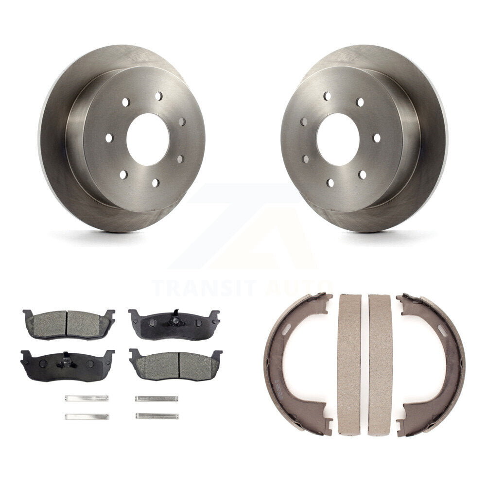 Rear Disc Rotors Ceramic Pads & Parking Shoes Kit For Ford F-150 F-250 With 7 Lug Wheels K8T-105649