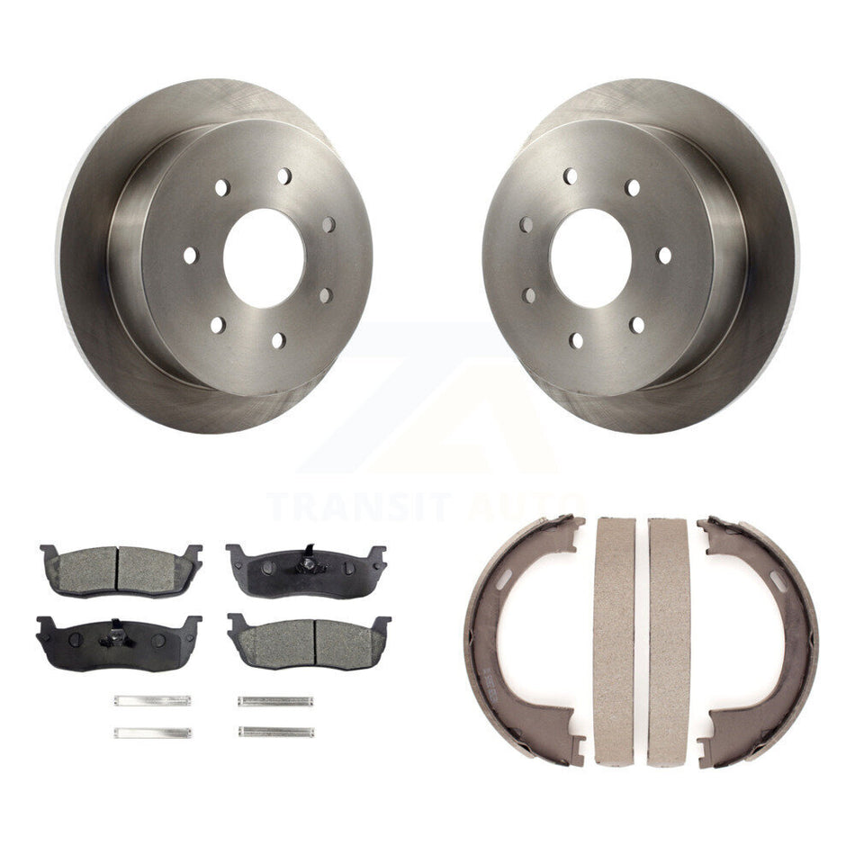 Rear Disc Rotors Ceramic Pads & Parking Shoes Kit For Ford F-150 F-250 With 7 Lug Wheels K8T-105649