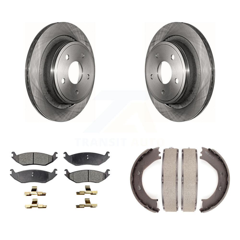 Rear Disc Rotors Ceramic Pads Parking Shoes Kit For Dodge Ram 1500 Durango Chrysler Aspen K8T-105664