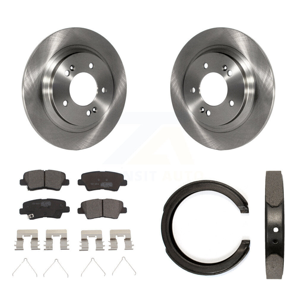 Rear Disc Rotors Ceramic Pads And Parking Brake Shoes Kit For Kia Optima K8T-105674