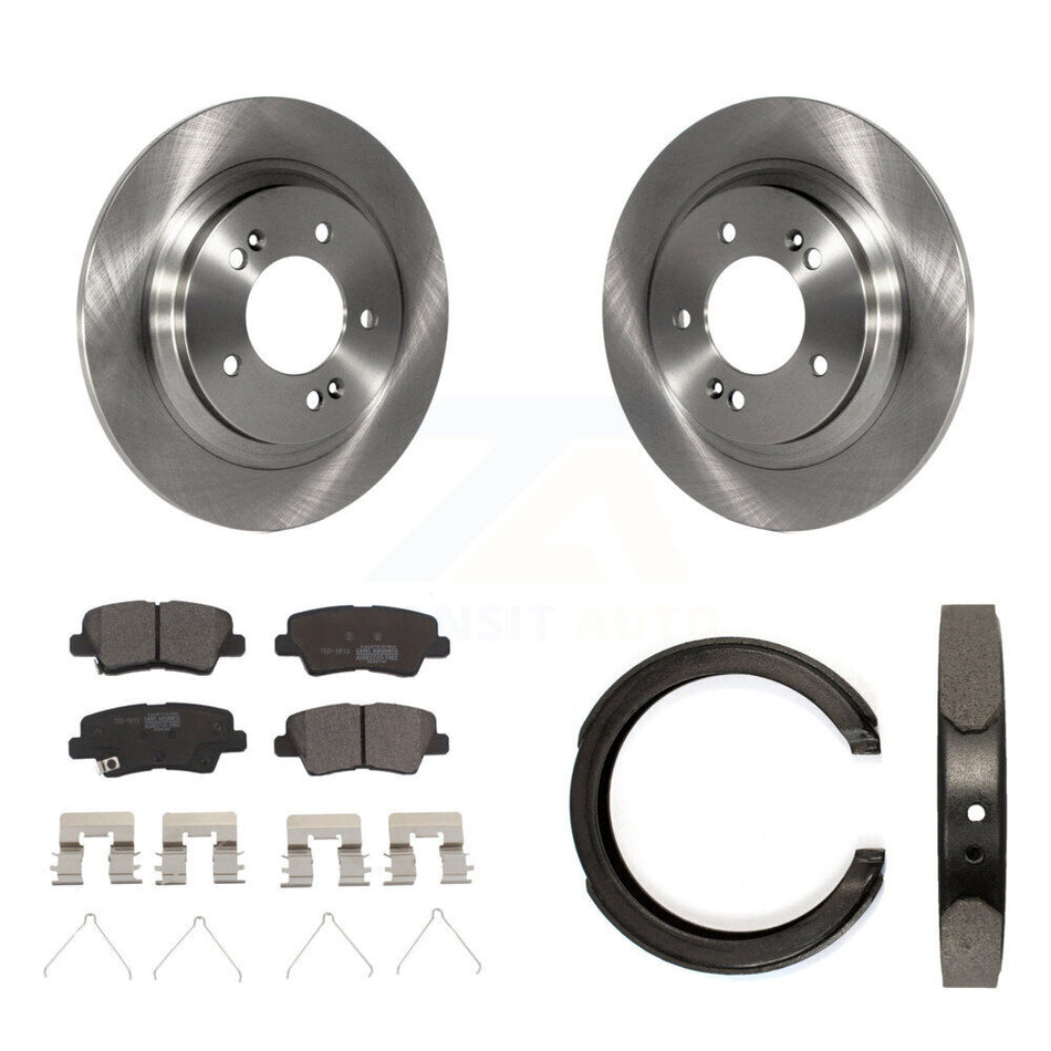 Rear Disc Rotors Ceramic Pads And Parking Brake Shoes Kit For Kia Optima K8T-105674