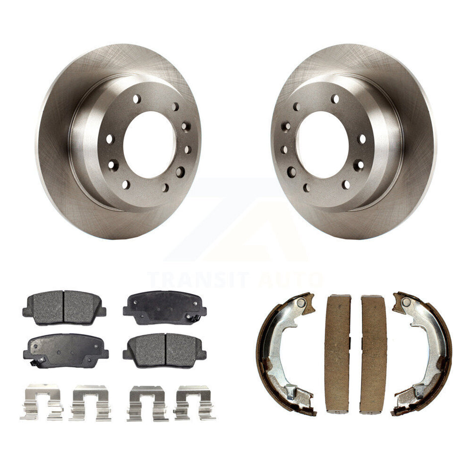 Rear Disc Rotors Ceramic Pads & Parking Brake Shoes Kit For Kia Sedona Hyundai Entourage K8T-105686