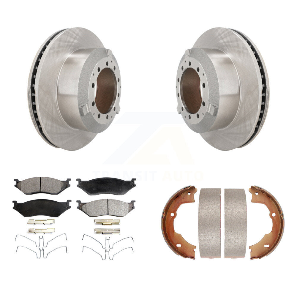 Rear Disc Rotors Ceramic Pads Parking Brake Shoes Kit For Ford F-450 Super Duty F-550 LCF K8T-105721