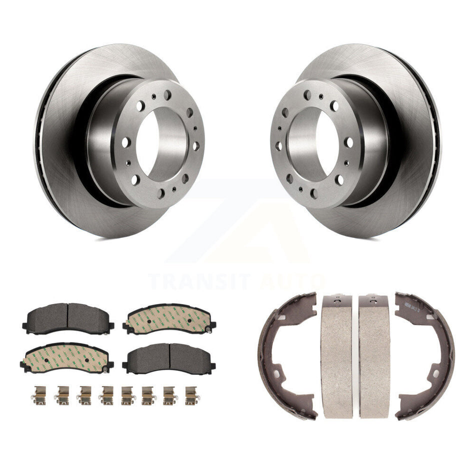 Rear Disc Rotors Ceramic Pads And Parking Brake Shoes Kit For Ram 2500 3500 K8T-105723