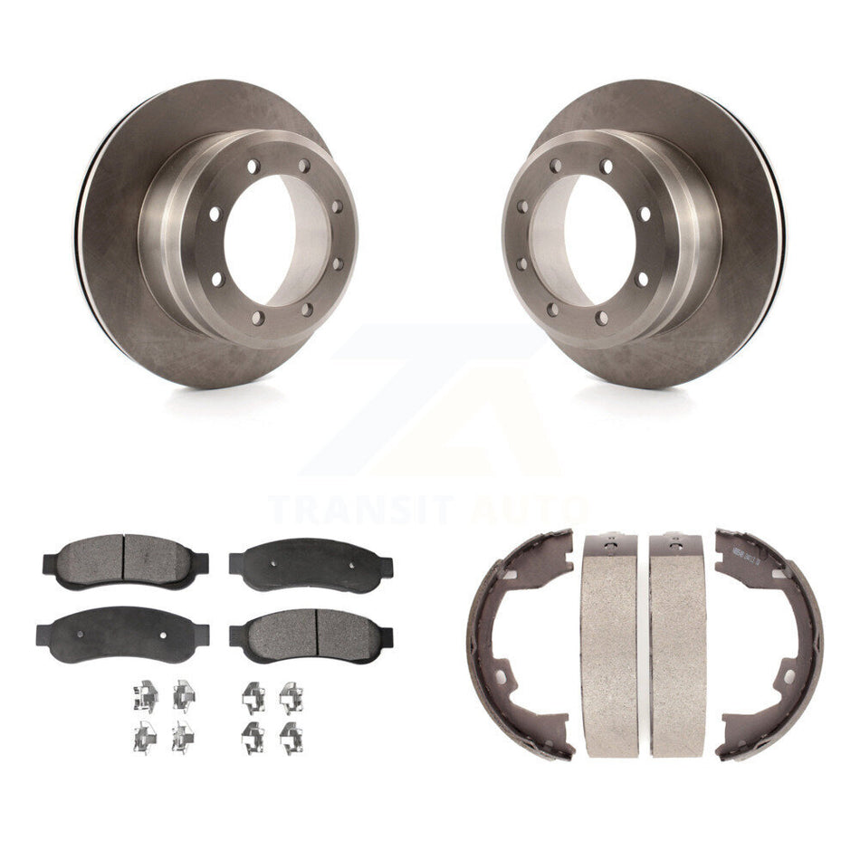 Rear Disc Rotors Ceramic Pads And Parking Brake Shoes Kit For Ford F-350 Super Duty K8T-105727