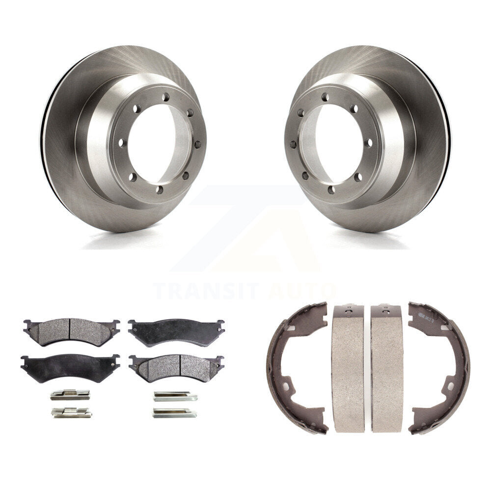 Rear Disc Rotors Ceramic Pads And Parking Brake Shoes Kit For Ford E-350 Super Duty K8T-105728