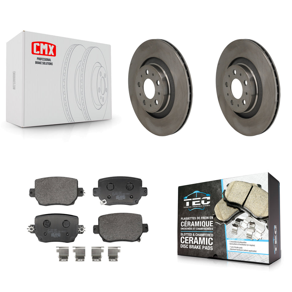 Rear Disc Brake Rotor And Ceramic Pad Kit For 2020-2024 Tesla Y With Red Painted Calipers K8T-105963