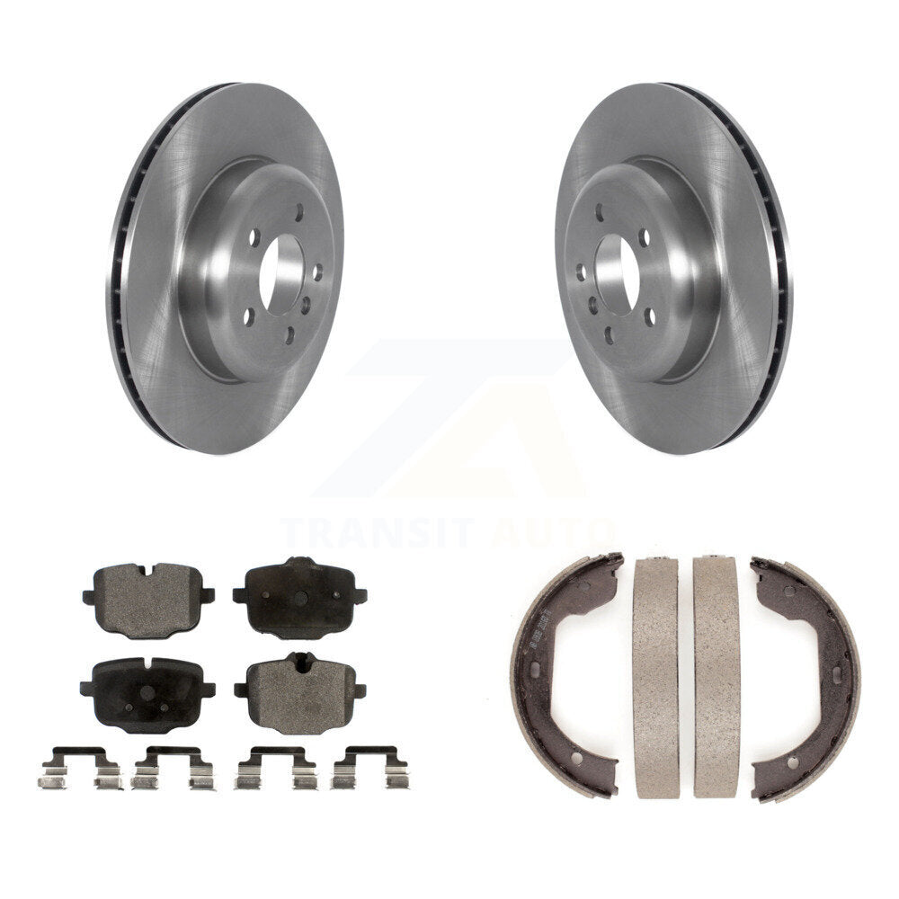 Rear Disc Rotors Ceramic Pads And Parking Brake Shoes Kit For 2011 BMW 550i xDrive K8T-106008