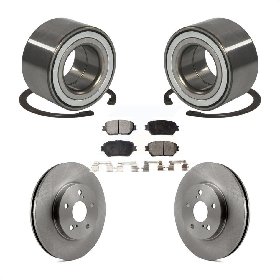 Front Wheel Bearing With Disc Brake Rotors And Ceramic Pads Kit For 2002-2003 Toyota Camry Straight Hat Design 296mm Diameter Rotor KBB-100016