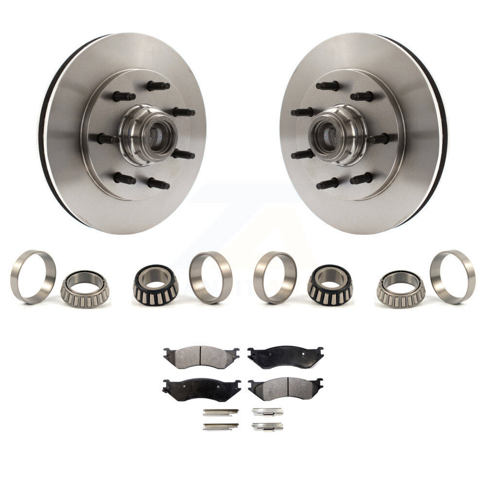 Front Brake Hub Rotor Inner & Outer Race Bearing Set And Pad Kit For Ford F-150 F-250 KBB-1000238T