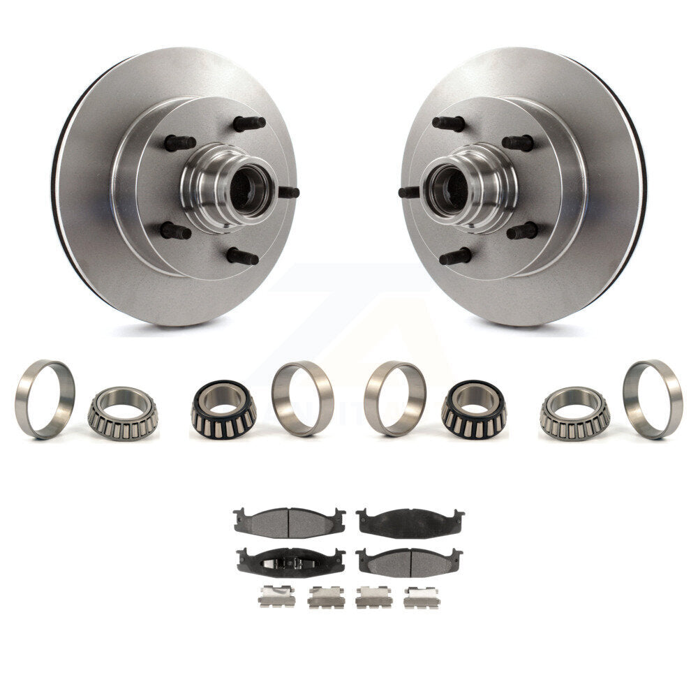 Front Brake Hub Rotor Inner & Outer Race Bearing Set And Pad Kit For Ford F-150 E-150 KBB-1000248T