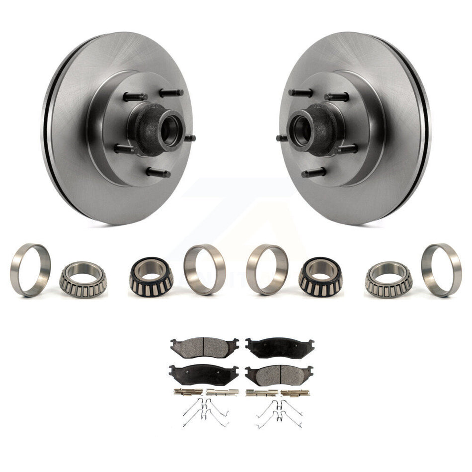 Front Disc Brake Hub Rotor Inner & Outer Race Bearing Set Pad Kit For Ford E-150 Club KBB-1000268T