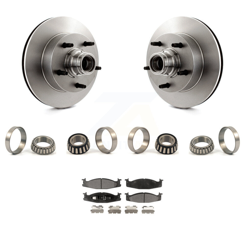 Front Brake Hub Rotor Inner & Outer Race Bearing Set Pad Kit For Ford E-150 Econoline KBB-1000288T