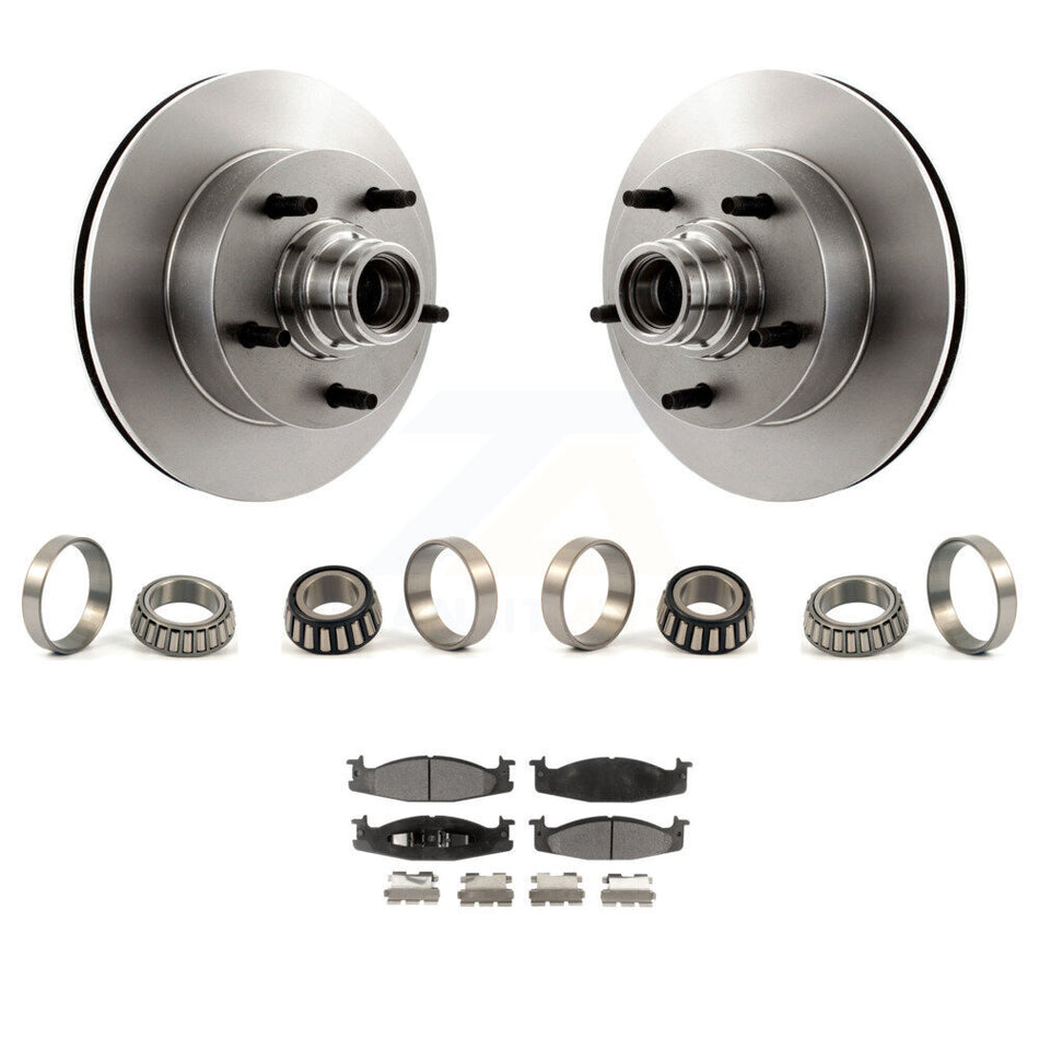 Front Brake Hub Rotor Inner & Outer Race Bearing Set Pad Kit For Ford E-150 Econoline KBB-1000288T