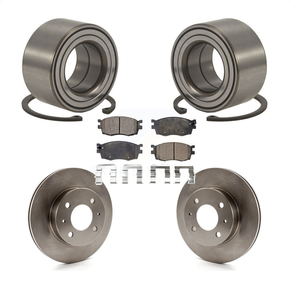 Front Wheel Bearing With Disc Brake Rotors And Ceramic Pads Kit For 2006 Hyundai Accent Hatchback KBB-100100