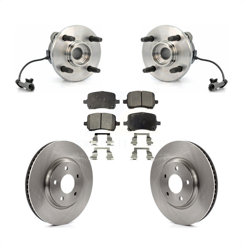 Front Hub Bearing Assembly With Disc Brake Rotors And Ceramic Pads Kit For 2004-2007 Saturn Ion Supercharged with 4-Wheel ABS 4 Lug Wheels KBB-100489