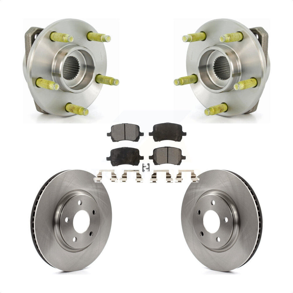 Front Hub Bearing Assembly With Disc Brake Rotors And Ceramic Pads Kit For 2006-2007 Pontiac G6 Non-ABS 296mm Diameter Rotor KBB-100508