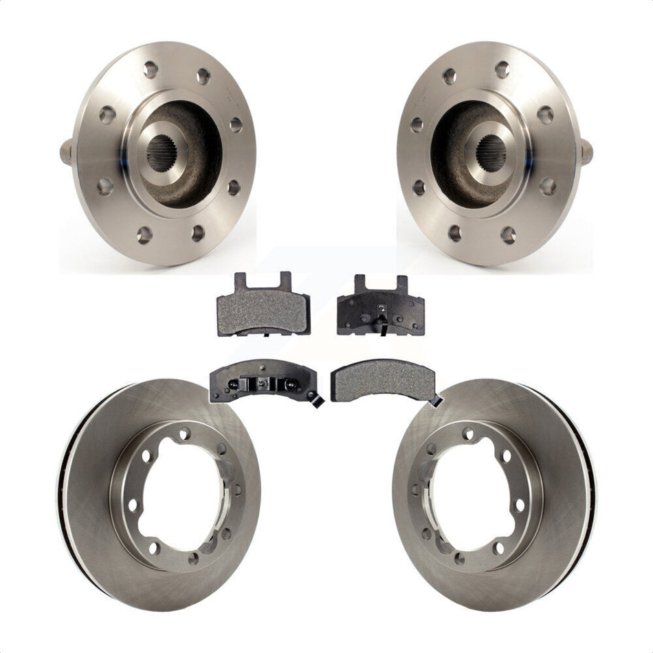 Front Hub Bearing Assembly With Disc Brake Rotors And Ceramic Pads Kit For 1999 Dodge Ram 2500 4WD with 2-Wheel ABS 4 Hole Rectangular Flange KBB-100774