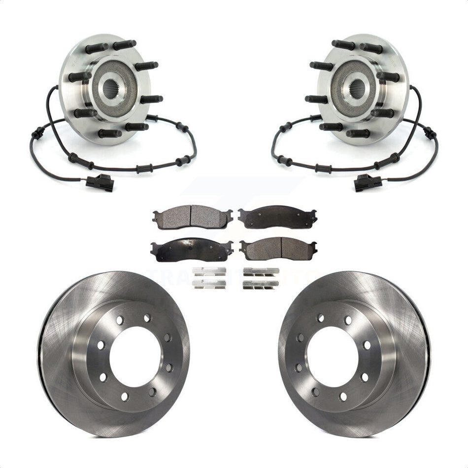 Front Hub Bearing Assembly With Disc Brake Rotors And Ceramic Pads Kit For 2003-2005 Dodge Ram 2500 3500 4WD KBB-100830