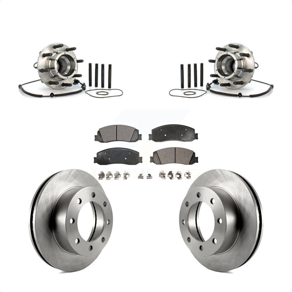 Front Hub Bearing Assembly With Disc Brake Rotors And Ceramic Pads Kit For 2008-2010 Ford F-350 Super Duty 4WD Single Rear Wheels KBB-100859