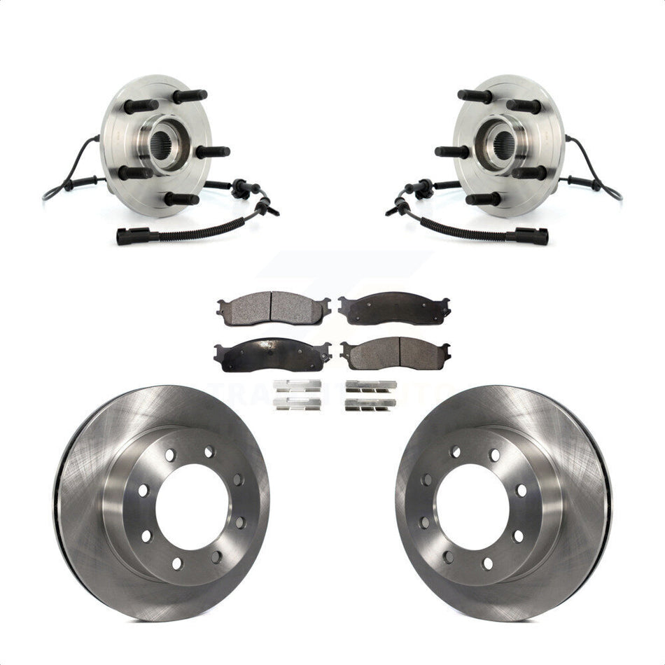 Front Hub Bearing Assembly With Disc Brake Rotors And Ceramic Pads Kit For 2007-2008 Dodge Ram 1500 Extended Crew Cab Pickup with 4-Wheel ABS 5 Lug Wheels KBB-100892