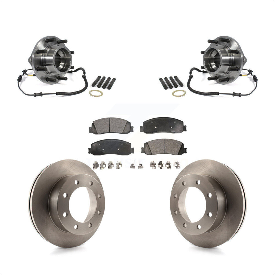 Front Hub Bearing Assembly With Disc Brake Rotors And Ceramic Pads Kit For 2012 Ford F-350 Super Duty 4WD Dual Rear Wheels KBB-100911