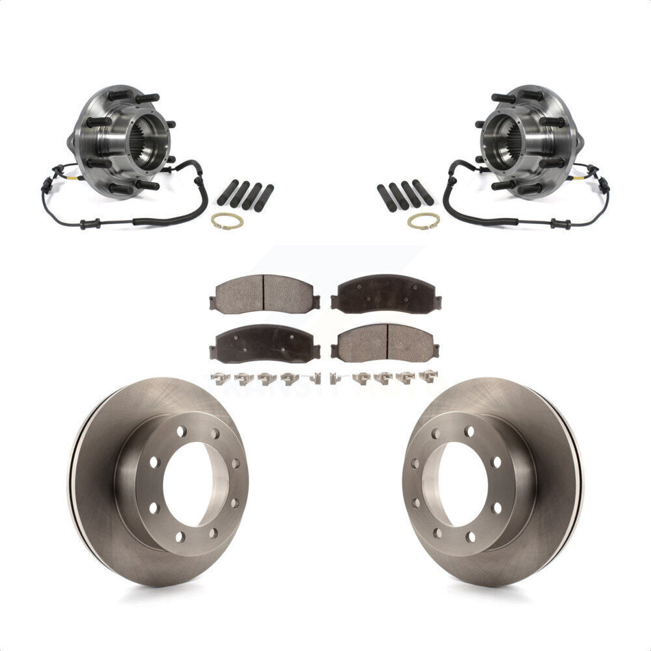 Front Hub Bearing Assembly With Disc Brake Rotors And Ceramic Pads Kit For 2011 Ford F-350 Super Duty 4WD Dual Rear Wheels KBB-100912
