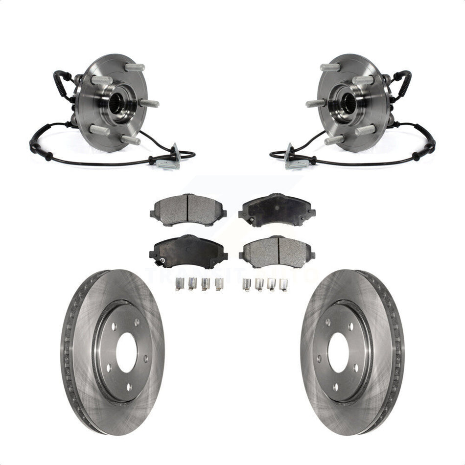 Front Hub Bearing Assembly Disc Brake Rotors And Ceramic Pads Kit For Dodge Grand Caravan Chrysler Town & Country Ram C/V Volkswagen Routan With Single Piston Caliper KBB-100923