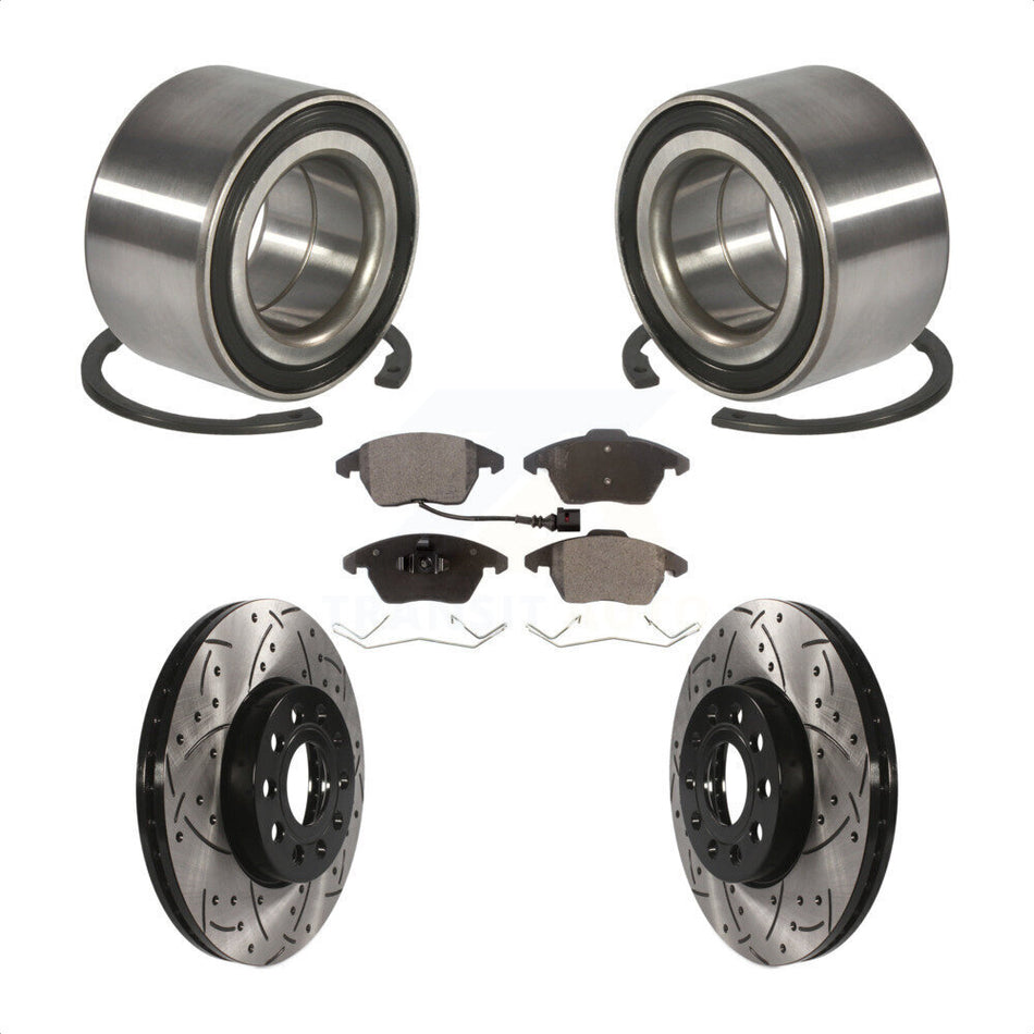 Front Wheel Bearing Coated Drilled Slotted Disc Brake Rotors And Semi-Metallic Pads Kit For 2005 Volkswagen Jetta 7th 8th Digit Of VIN Is "1K" With 288mm Diameter Rotor KBB-100981