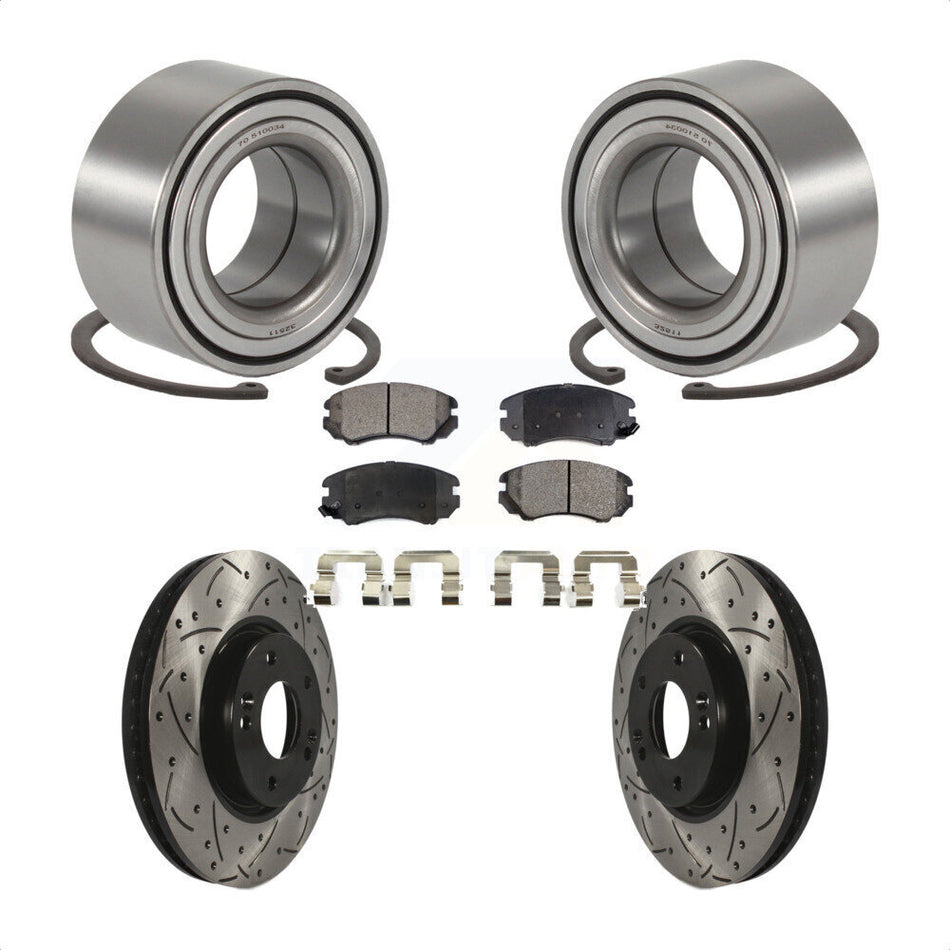 Front Wheel Bearing With Coated Drilled Slotted Disc Brake Rotors And Semi-Metallic Pads Kit For 2006-2010 Hyundai Sonata 3.3L KBB-100984