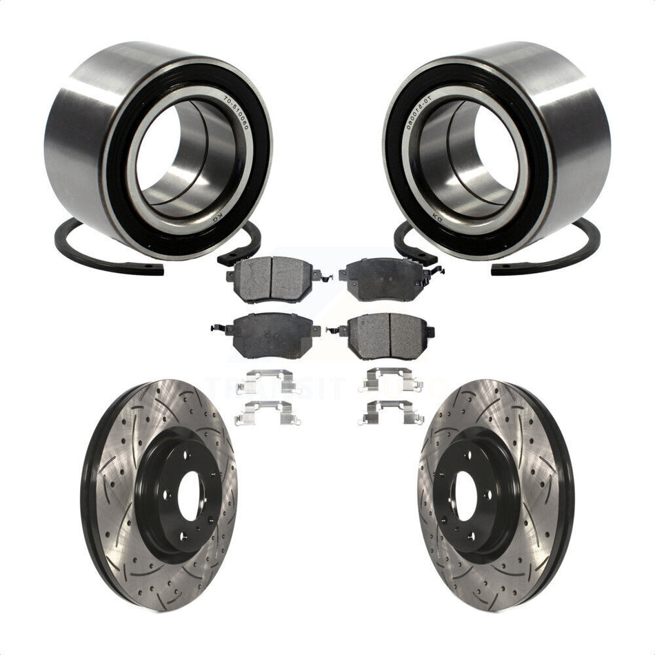 Front Wheel Bearing With Coated Drilled Slotted Disc Brake Rotors And Semi-Metallic Pads Kit For Nissan Altima Maxima KBB-100987