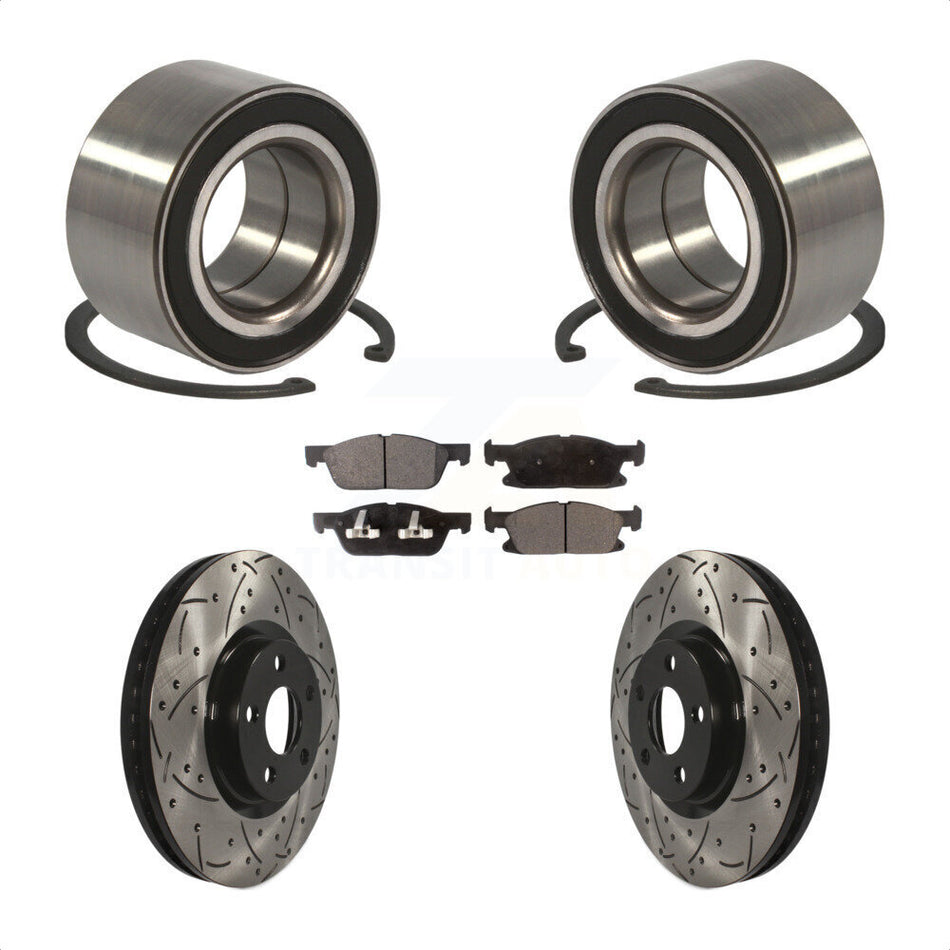 Front Wheel Bearing With Coated Drilled Slotted Disc Brake Rotors And Semi-Metallic Pads Kit For 2015 Ford Edge FWD KBB-100988