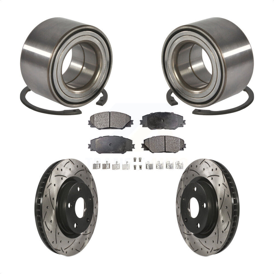 Front Wheel Bearing With Coated Drilled Slotted Disc Brake Rotors And Semi-Metallic Pads Kit For 2017-2018 Toyota Corolla iM KBB-100994