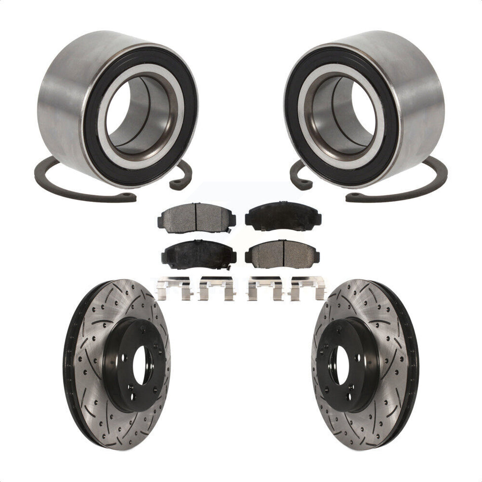 Front Wheel Bearing Coated Drilled Slotted Disc Brake Rotor And Pads Kit For Honda Accord KBB-100996