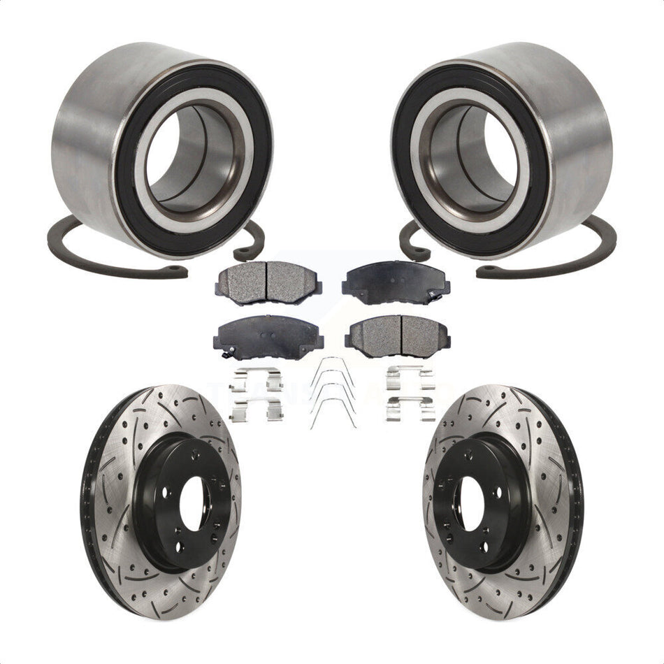 Front Wheel Bearing With Coated Drilled Slotted Disc Brake Rotors And Semi-Metallic Pads Kit For Honda Civic KBB-101000