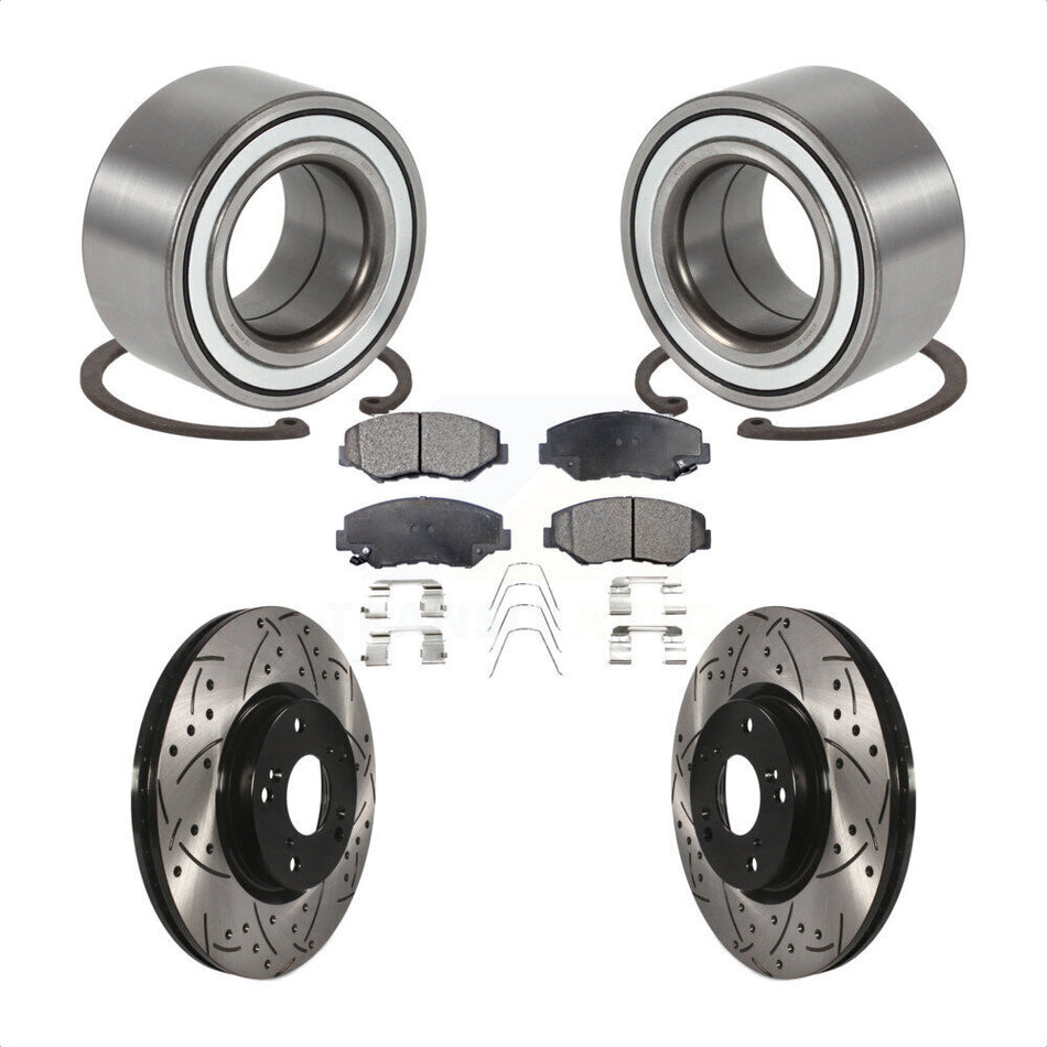 Front Wheel Bearing With Coated Drilled Slotted Disc Brake Rotors And Semi-Metallic Pads Kit For 2005-2006 Honda CR-V KBB-101003