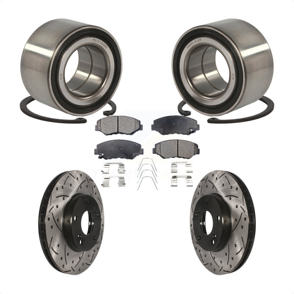 Front Wheel Bearing With Coated Drilled Slotted Disc Brake Rotors And Semi-Metallic Pads Kit For Honda Civic KBB-101010