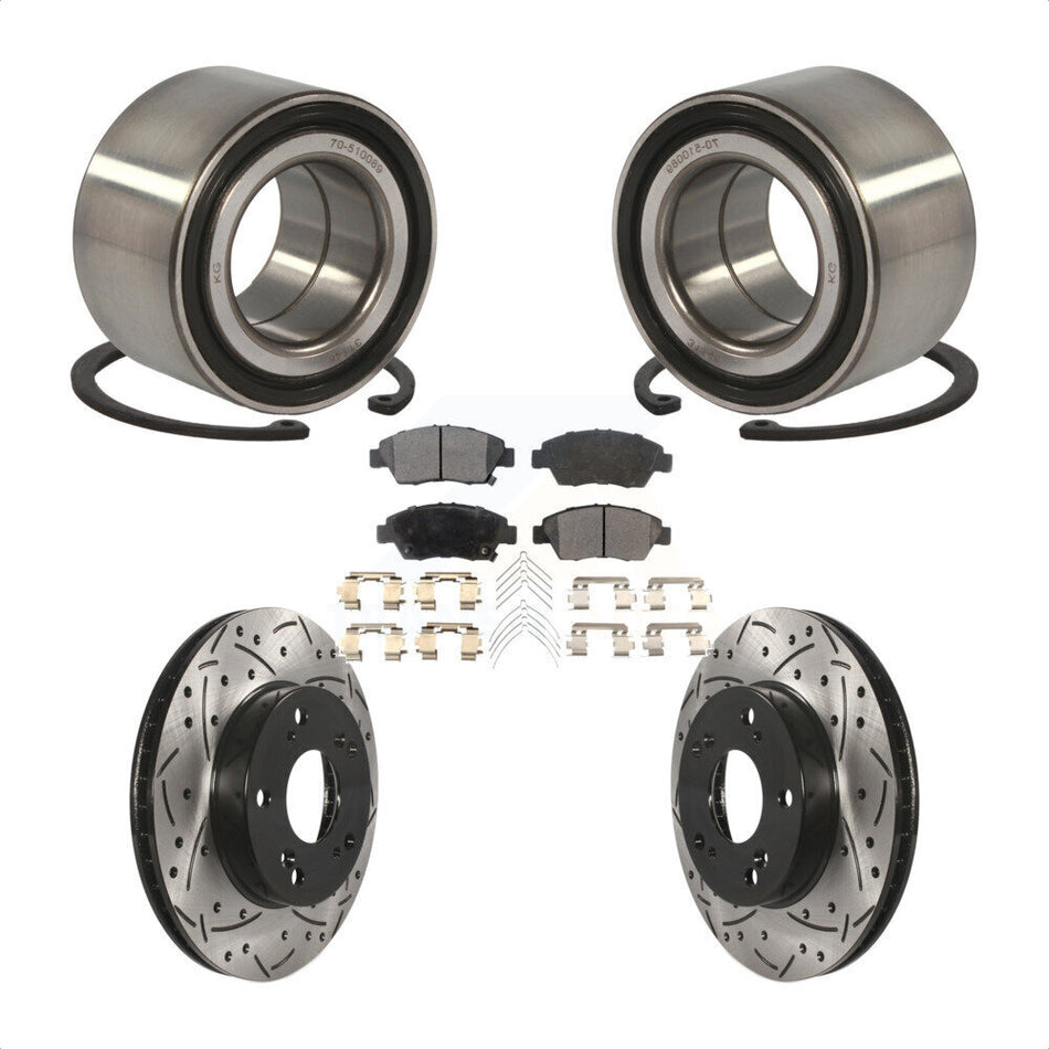 Front Wheel Bearing With Coated Drilled Slotted Disc Brake Rotors And Semi-Metallic Pads Kit For Honda Civic Acura ILX KBB-101015