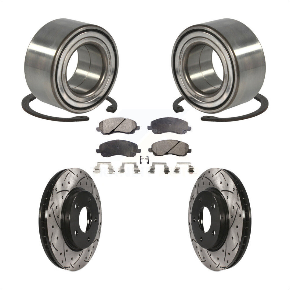 Front Wheel Bearing With Coated Drilled Slotted Disc Brake Rotors And Semi-Metallic Pads Kit For Dodge Caliber Mitsubishi Lancer KBB-101018