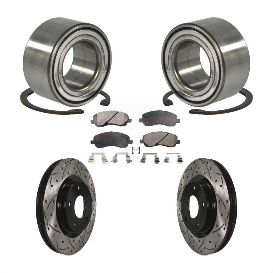 Front Wheel Bearing With Coated Drilled Slotted Disc Brake Rotors And Semi-Metallic Pads Kit For Jeep Patriot Mitsubishi Compass Dodge Caliber Outlander Sport Lancer RVR KBB-101019