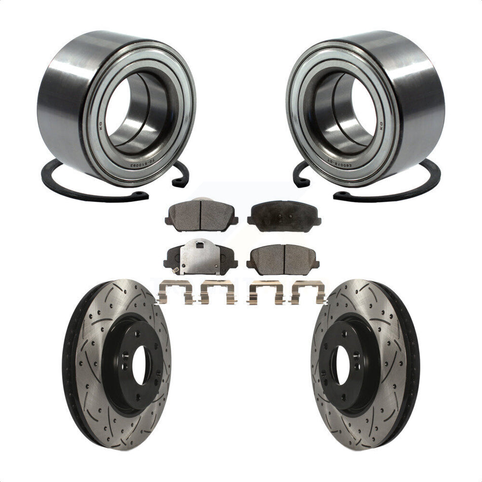Front Wheel Bearing With Coated Drilled Slotted Disc Brake Rotors And Semi-Metallic Pads Kit For Kia Forte Forte5 Koup KBB-101027