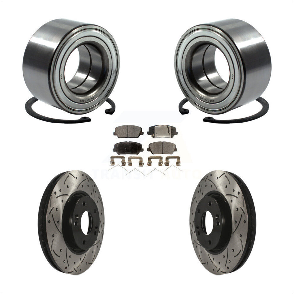 Front Wheel Bearing With Coated Drilled Slotted Disc Brake Rotors And Semi-Metallic Pads Kit For Kia Forte Hyundai Veloster Forte5 KBB-101028