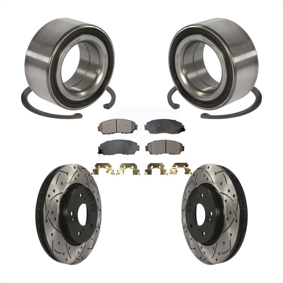 Front Wheel Bearing With Coated Drilled Slotted Disc Brake Rotors And Semi-Metallic Pads Kit For Honda Accord Crosstour KBB-101038